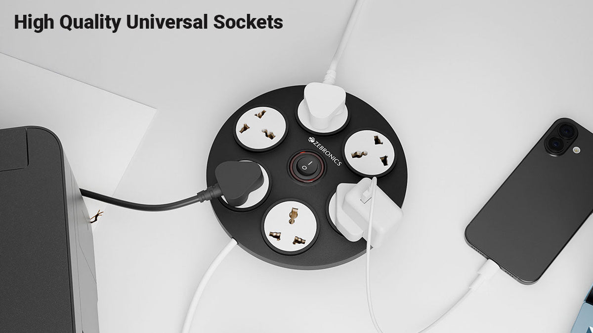 Zebronics Power Block 162 universal sockets and switch feature